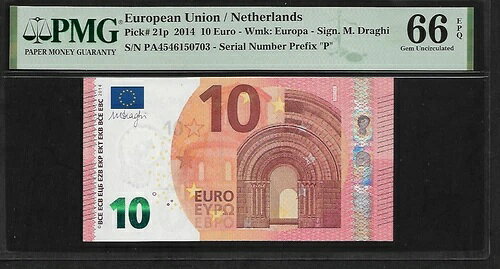 欧州連合 - オランダ 10 Euro 2014 PMG 66 EPQ UNC シリアルプレフィックス「P」