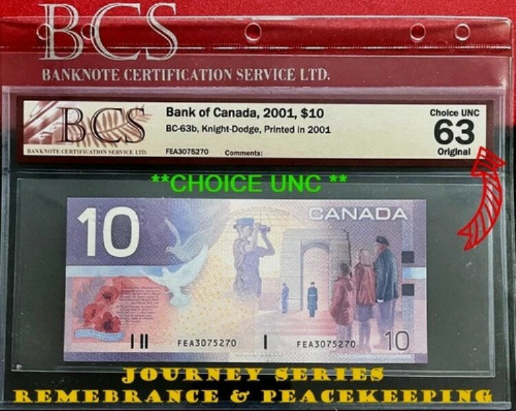 *BCS認証* チョイス UNC 2001 カナダ $10 ジャーニーシリーズ セキュリティストリップなし