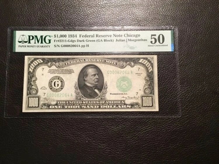 1000.00ドル紙幣 1934年 Fr2211 シカゴ FRNote PMG50 未使用