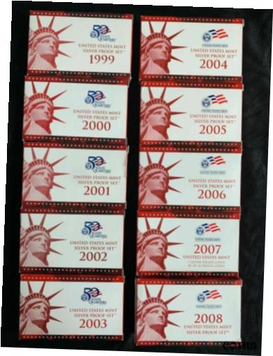 【極美品/品質保証書付】 アンティークコイン コイン 金貨 銀貨 [送料無料] 1999-2008 US Mint Silver Proof SetsWith COA's, 2 PCGS MS65 Wisconsin Extra Leaf