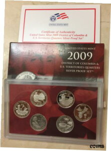 2009 米国造幣局 コロンビア特別区 米国準州クォーター シルバー プルーフ セット + COA2009 US Mint District Of Columbia US Territories Quarters Silver Proof Set+coa