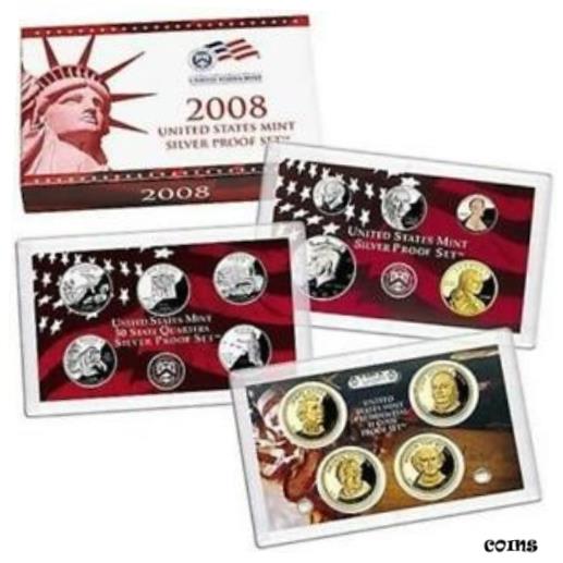 楽天金銀プラチナ　ワールドリソース【極美品/品質保証書付】 アンティークコイン コイン 金貨 銀貨 [送料無料] 2008 S U.S. Mint 14-pc 90％ Silver Proof Set +box & COA / original packaging
