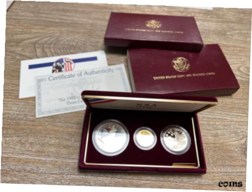 【極美品/品質保証書付】 アンティークコイン コイン 金貨 銀貨 送料無料 1992 US Mint Olympic Coins - Three Coin Proof Set - GOLD and SILVER w/box COA