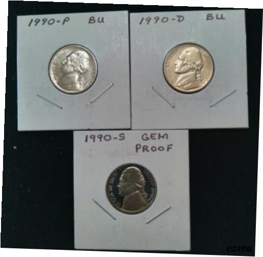 【極美品/品質保証書付】 アンティークコイン 硬貨 1990 P D S (PROOF) Jefferson Nickels UNC BU ***Choice Gems***FREE SHIPPING [送料無料] #oof-wr-009193-6254