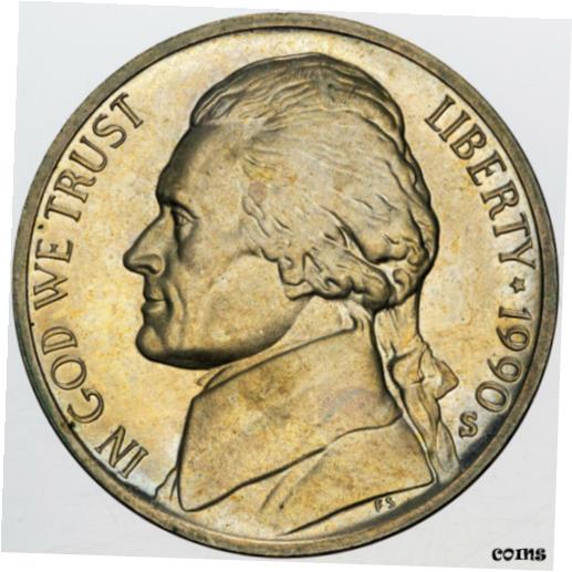 【極美品/品質保証書付】 アンティークコイン コイン 金貨 銀貨 [送料無料] 1990-S U.S 5 CENTS JEFFERSON NICKEL PROOF VIVID TONED COLOR BU GORGEOUS (MR)