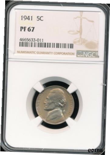 yɔi/iۏ؏tz AeB[NRC RC   [] 1941 Proof Jefferson Nickel NGC PF 67 *Stone Cold Original Toning!*