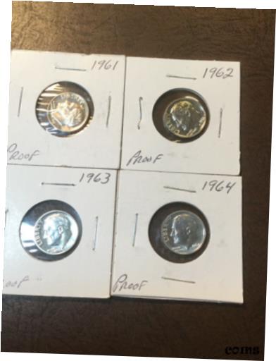  アンティークコイン コイン 金貨 銀貨  1961-1964 4 Proof Silver Dimes - See My Listings For Silver Coin Gifts!