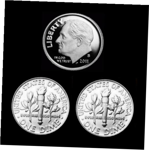  アンティークコイン コイン 金貨 銀貨  2011 P+D+S Roosevelt Dime Set ~ Proof + PD in Labelled Coin Flips from Mint Set