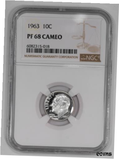 【極美品/品質保証書付】 アンティークコイン コイン 金貨 銀貨 [送料無料] 1963 PROOF ROOSEVELT DIME 10C NGC CERTIFIED PF 68 CAMEO (018) 1