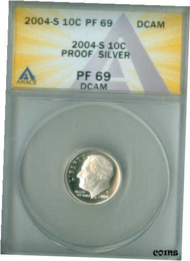 yɔi/iۏ؏tz AeB[NRC RC   [] 2004-S SILVER PROOF ROOSEVELT DIME ANACS PF-69DCAM FREE S/H (2127223)