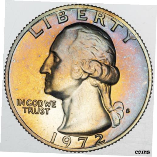 【極美品/品質保証書付】 アンティークコイン コイン 金貨 銀貨 [送料無料] 1972-S U.S 1/4 DOLLAR WASHINGTON QUARTER PROOF LIGHT ORANGE BLUE COLOR UNC (MR)