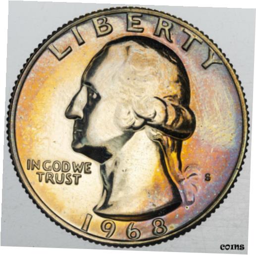 【極美品/品質保証書付】 アンティークコイン コイン 金貨 銀貨 [送料無料] 1968-S U.S WASHINGTON QUARTER LIGHT ORANGE PURPLE COLORING PROOF TONED (MR)