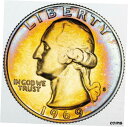 【極美品/品質保証書付】 アンティークコイン コイン 金貨 銀貨 [送料無料] 1969-S U.S WASHINGTON QUARTER VIVID ORANGE BLUE COLOR TONED PROOF (MR)