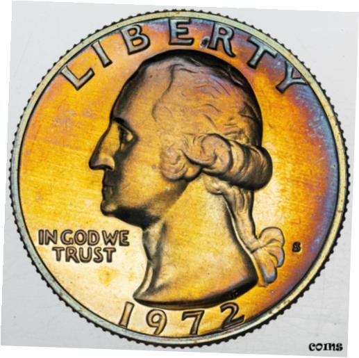 【極美品/品質保証書付】 アンティークコイン コイン 金貨 銀貨 [送料無料] 1972-S U.S 1/4 DOLLAR WASHINGTON QUARTER PROOF NICE ORANGE COLORING CHOICE (MR)