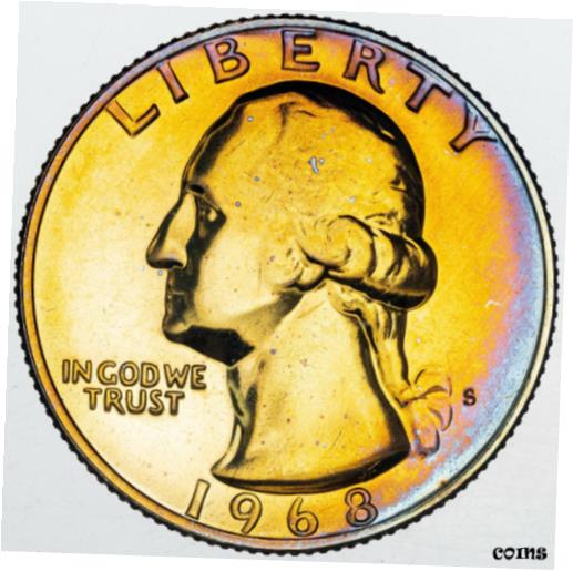 【極美品/品質保証書付】 アンティークコイン コイン 金貨 銀貨 [送料無料] 1968-S U.S WASHINGTON QUARTER PROOF VIBRANT ORANGE YELLOW COLOR TONED (MR)
