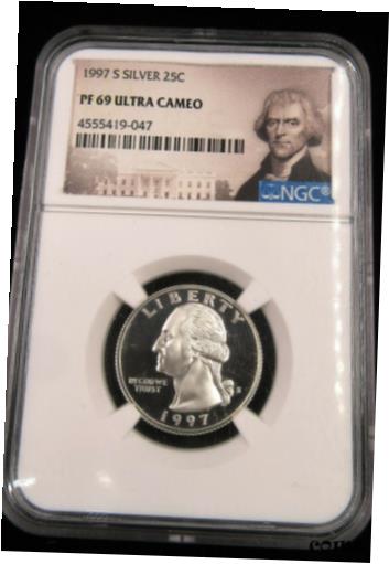  アンティークコイン コイン 金貨 銀貨  1997 S Silver Washington 25c PF 69 Ultra Cameo encapsulation error Lot#717