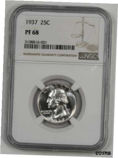 【極美品/品質保証書付】 アンティークコイン 硬貨 1937 PROOF WASHINGTON QUARTER 25C NGC CERTIFIED PF 68 - WHITE! (001) [送料無料] #oot-wr-009260-239