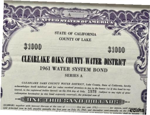ڶ/ʼݾڽա ƥ Ų Vintage Clearlake Oaks County Water District Bond 1961 Specimen, Series A [̵] #oof-wr-009264-1200
