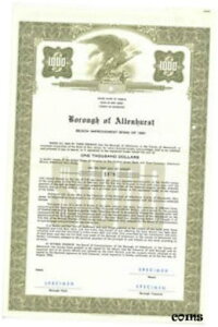 アレンハースト区。検体。海岸改善保証金証明書。ニュージャージー州Allenhurst, Borough of. SPECIMEN. Beach Improvement Bond Certificate. New Jersey