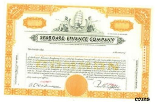 【極美品/品質保証書付】 アンティークコイン コイン 金貨 銀貨 送料無料 Seaboard Finance Company. SPECIMEN. Stock Certificate