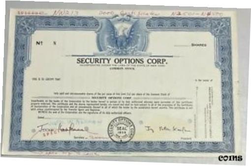 【極美品/品質保証書付】 アンティークコイン 硬貨 SECURITY OPTIONS CORPORATION Stock Certificate SPECIMEN NEW YORK [送料無料] #oof-wr-009264-2591