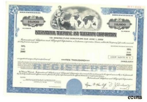  アンティークコイン コイン 金貨 銀貨  International Telephone and Telegraph Co. SPECIMEN. Stock-size Bond Certificate