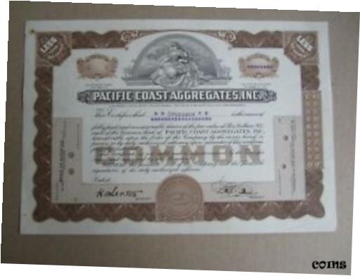  アンティークコイン 硬貨 Old 1920's - PACIFIC COAST AGGREGATES INC. - SPECIMEN - Stock Certificate - CA.  #oof-wr-009264-3435