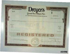 1986年 DREYER'S GRAND ICE CREAM, INC. 社債券見本1986 DREYER'S GRAND ICE CREAM, INC Stock Bond Certificate SPECIMEN