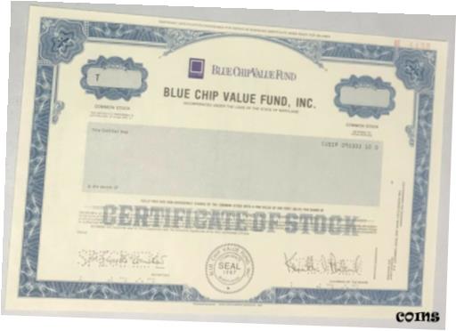  アンティークコイン コイン 金貨 銀貨  1987 BLUE CHIP VALUE FUND, INC. Stock Certificate SPECIMEN Maryland