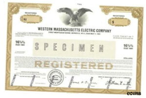 ウェスタン・マサチューセッツ電力会社。検体。株式規模 社債券Western Massachusetts Electric Company. SPECIMEN. Stock size Bond Certificate