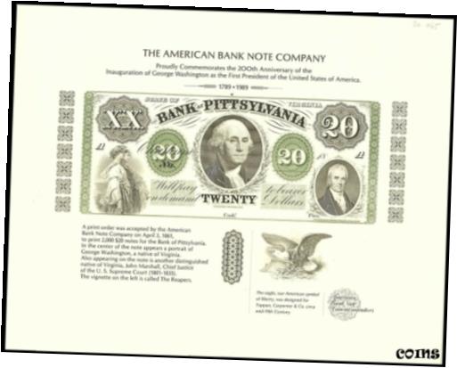 【極美品/品質保証書付】 アンティークコイン コイン 金貨 銀貨 [送料無料] U.S.A. Souvenir Card #SO-065 -The Bank of Pittsylvania $20 -200th Anniv GW Inaug