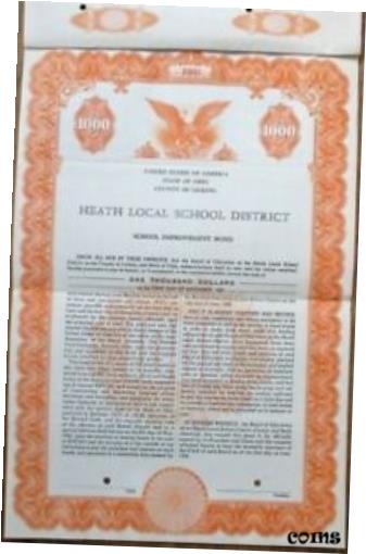 【極美品/品質保証書付】 アンティークコイン 硬貨 Licking, OH SPECIMEN 1956 Heath Local School Bond Certificate - Ohio [送料無料] #oof-wr-009264-4613