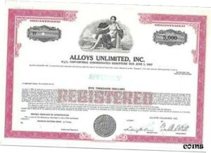 ALLOYS UNLIMITED INC.......「サンプル」劣後社債券ALLOYS UNLIMITED INC......."SPECIMEN" SUBORDINATED DEBENTURE CERTIFICATE
