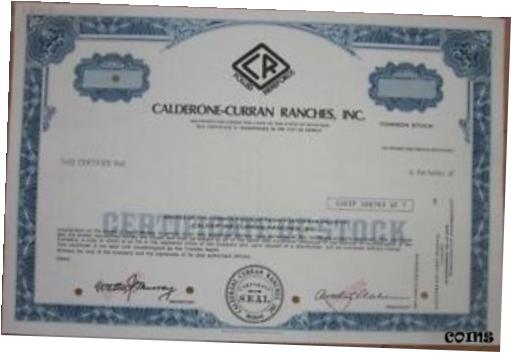 【極美品/品質保証書付】 アンティークコイン コイン 金貨 銀貨 [送料無料] Calderone-Curran Ranches, Inc. SPECIMEN Stock Certificate - Michigan MI Mich