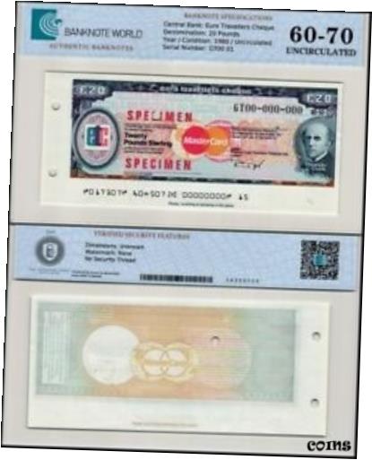  アンティークコイン コイン 金貨 銀貨  England UK MasterCard Euro Travelers Cheque 20 Pounds, 1980, UNC, Specimen, TAP