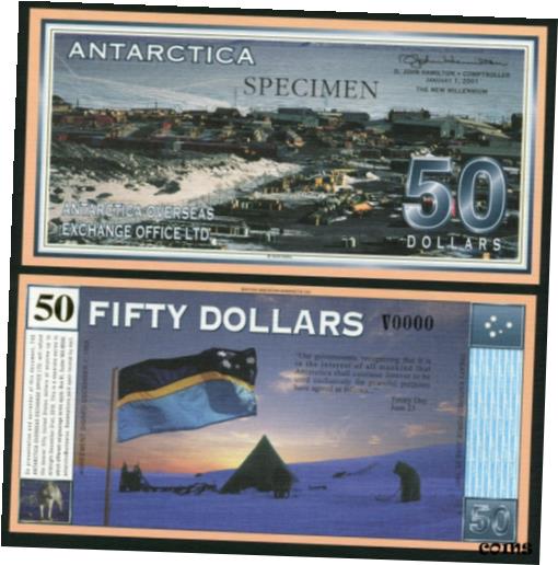 ڶ/ʼݾڽա ƥ    [̵] Antarctica 50$ 2001.01.01. Settlement Flag &Dog Series KV0000 Specimen UNC