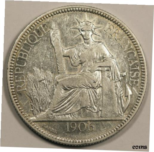 ڶ/ʼݾڽա ƥ  French Indo China 1906 A 1 Piastre 27g Silver Coin XF KM#5a.1 Extremely Fine [̵] #scf-wr-009267-2443