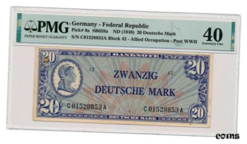 yɔi/iۏ؏tz AeB[NRC RC   [] GERMANY banknote 20 Deutsche Mark 1948 PMG XF 40 Extremely Fine