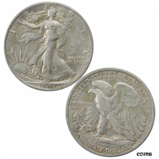 楽天金銀プラチナ　ワールドリソース【極美品/品質保証書付】 アンティークコイン コイン 金貨 銀貨 [送料無料] 1941 S Liberty Walking Half Dollar XF EF Extremely Fine 90％ Silver 50c US Coin