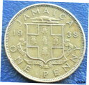 1938 ジャマイカ ペニー KM# 32 キング ジョージ 6 世の紋章 素敵なグレード # FR2-191938 Jamaica Penny KM# 32 ...