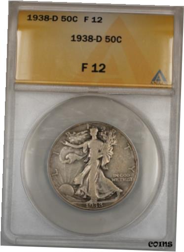 ڶ/ʼݾڽա ƥ    [̵] 1938-D Walking Liberty Half Dollar Coin 50C ANACS F 12 A