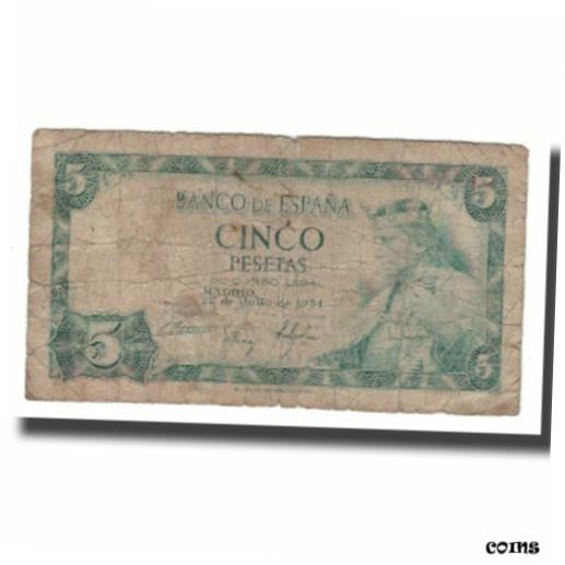  アンティークコイン コイン 金貨 銀貨   Banknote, Spain, 5 Pesetas, 1954, 1954-07-22, KM:146a, F(12-15)