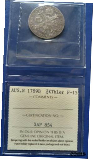 【極美品/品質保証書付】 アンティークコイン 銀貨 1789-B AUSTRIAN NETHERLANS 1/4 Kronenthaler Silver Coin Joseph II ICCS F-15 [送料無料] #scf-wr-009413-1141