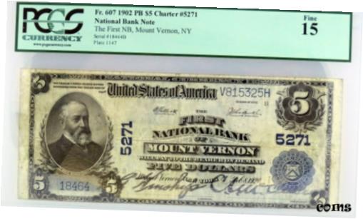 ڶ/ʼݾڽա ƥ    [̵] Series 1902 $5 First National Bank Of Mount Vernon NY Fr#607 PCGS Currency F15