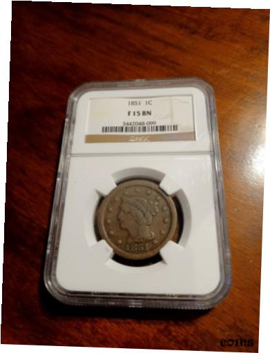 【極美品/品質保証書付】 アンティークコイン コイン 金貨 銀貨 送料無料 1851 BRAIDED HAIR Large Cent NGC F15 BROWN 1C Penny Coin PRICED TO SELL