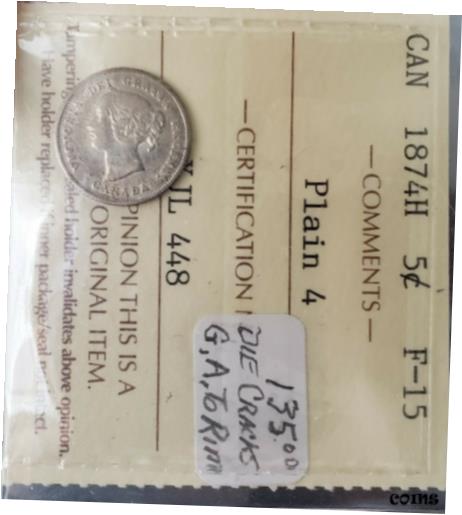 ڶ/ʼݾڽա ƥ Ų CAN Coins, ICCS Cert 1874H 5 cent F-15 plain 4 [̵] #ocf-wr-009413-929