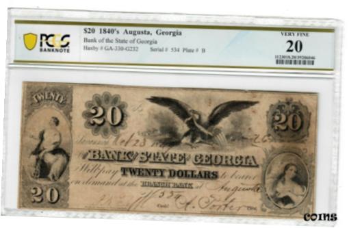 ڶ/ʼݾڽա ƥ    [̵] 1840's $20 GA-330-G232 Bank State GA Augusta PCGS VF-20 Obsolete Currency 6046