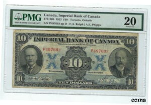 1923 年 カナダ帝国銀行 375-18-08 10 ドル紙幣 PMG VF-20 ベスト シグネチャー1923 Imperial Bank of Canada 375-18-08 $10 Note PMG VF-20 Best Signature
