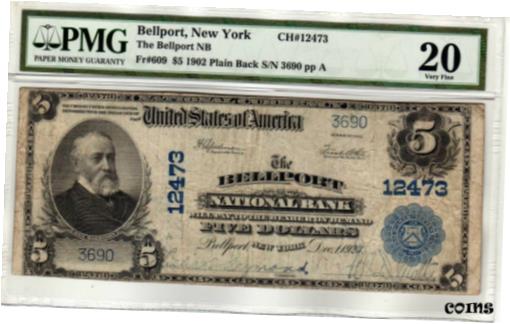 ץʡɥ꥽㤨֡ڶ/ʼݾڽա ƥ Ų $5 1902 Plain Back The Bellport National Bank Bellport, NY CH# 12473 PMG VF 20 [̵] #oof-wr-009415-654פβǤʤ1,219,750ߤˤʤޤ