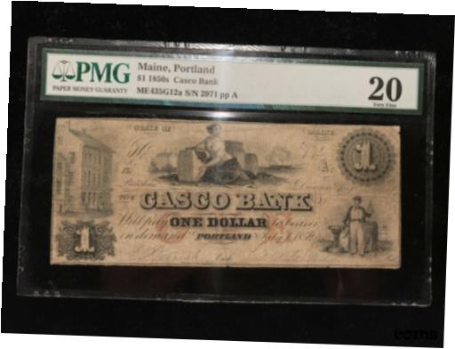 【極美品/品質保証書付】 アンティークコイン 硬貨 1850s $1 Casco Bank PMG VF20 Portland Maine Obsolete Bank Dollar Note 2 KNOWN [送料無料] #oof-wr-009415-909